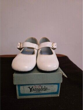 Vintage 60s Youngdale White Patent Leather Classic Mary Jane Shoes Sz 11.5 C